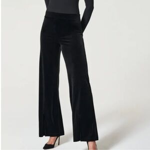 Spanx Velvet Front Slit Pants Very Black Medium J